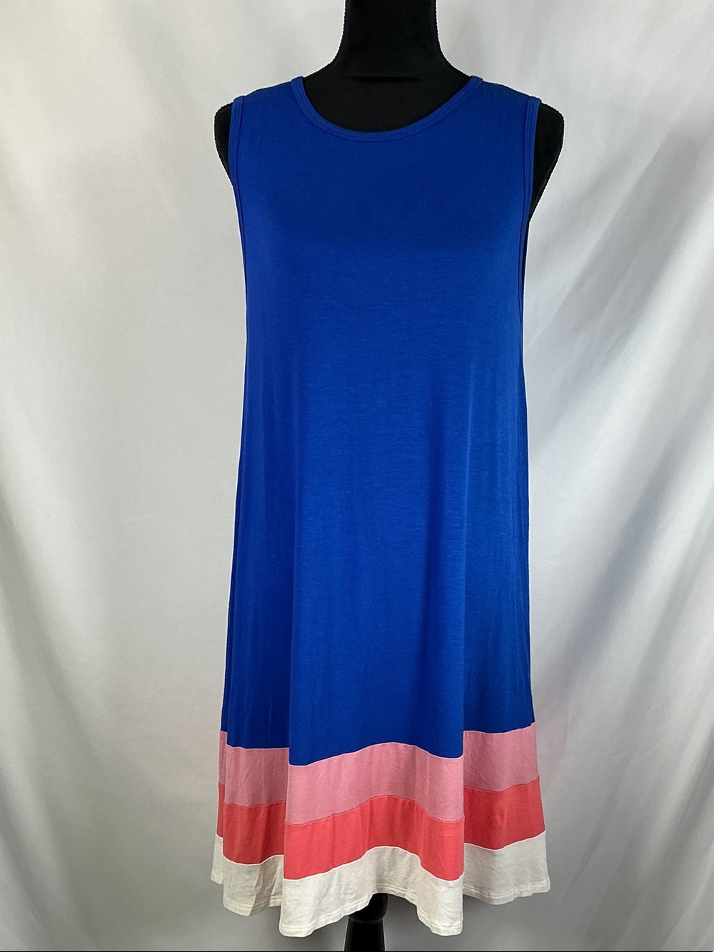 Bellamie NWT Colorblock Blue Sleeveless Swing Midi Dress Pink Coral Large L